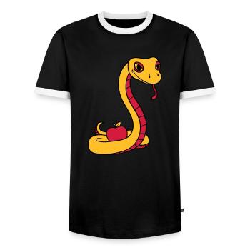 teufel boese suende apfel eva adam mensch gott ver - Männer Kontrast-T-Shirt - Schwarz/Weiß - Vorne - AI Model Female 172 light (172cm) & AI Model Male 178 light (178cm)