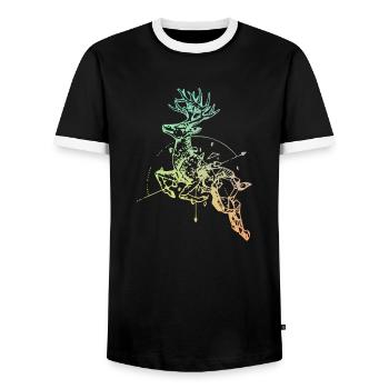 Cerf avec boussole - T-shirt contrasté Homme - noir/blanc - Devant - AI Model Female 172 light (172cm) & AI Model Male 178 light (178cm)