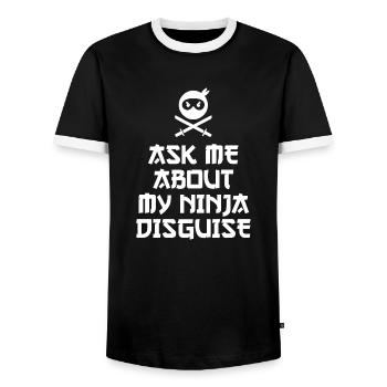 ASK ME ABOUT MY NINJA DISGUISE - Men's Ringer Shirt - black/white - Front - AI Model Female 172 light (172cm) & AI Model Male 178 light (178cm)