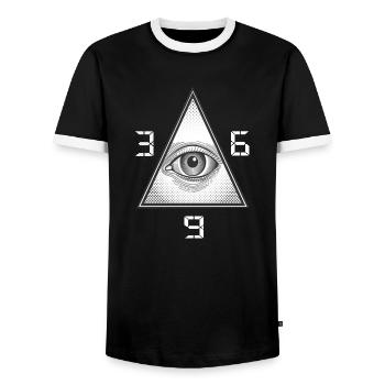 Pyramide All Seeing Eye 369 - Männer Kontrast-T-Shirt - Schwarz/Weiß - Vorne - AI Model Female 172 light (172cm) & AI Model Male 178 light (178cm)