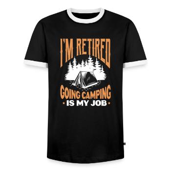 I'm Retired Going Camping Is My Job - Men's Ringer Shirt - black/white - Front - AI Model Female 172 light (172cm) & AI Model Male 178 light (178cm)