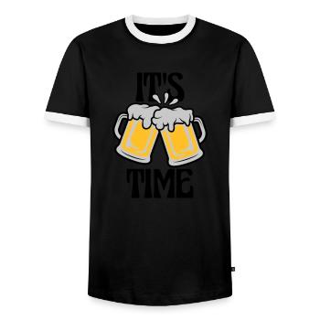 C’est de la bière - T-shirt contrasté Homme - noir/blanc - Devant - AI Model Female 172 light (172cm) & AI Model Male 178 light (178cm)