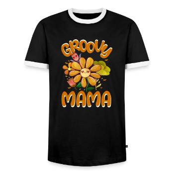 Groovy Mama Family Matching Vintage Family Outfit - Men's Ringer Shirt - black/white - Front - AI Model Female 172 light (172cm) & AI Model Male 178 light (178cm)