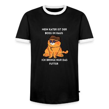 Mein Kater ist der Boss - Männer Kontrast-T-Shirt - Schwarz/Weiß - Vorne - AI Model Female 172 light (172cm) & AI Model Male 178 light (178cm)
