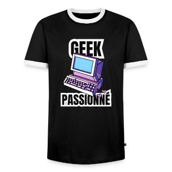 geek passionné - T-shirt contrasté Homme - noir/blanc - Devant - AI Model Female 172 light (172cm) & AI Model Male 178 light (178cm)