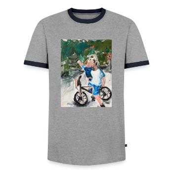 Together/ Zusammen - Men's Ringer Shirt - grey/navy  - Front - AI Model Female 172 light (172cm) & AI Model Male 178 light (178cm)