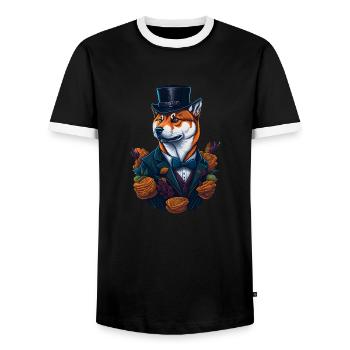 Shiba Inu Hat Crypto Coin Dogecoin Meme Funny - Men's Ringer Shirt - black/white - Front - AI Model Female 172 light (172cm) & AI Model Male 178 light (178cm)