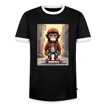 Comic Affe auf Skateboard - Männer Kontrast-T-Shirt - Schwarz/Weiß - Vorne - AI Model Female 172 light (172cm) & AI Model Male 178 light (178cm)