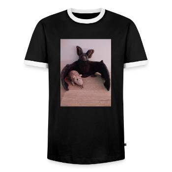 Night Wing Bat and Mouse - Men's Ringer Shirt - black/white - Front - AI Model Female 172 light (172cm) & AI Model Male 178 light (178cm)