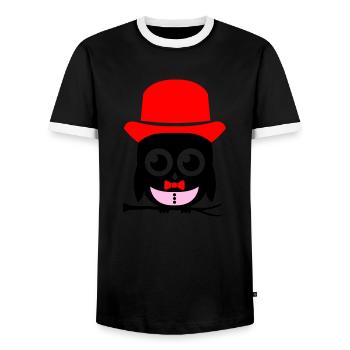 hibou sir 02 copie - T-shirt contrasté Homme - noir/blanc - Devant - AI Model Female 172 light (172cm) & AI Model Male 178 light (178cm)