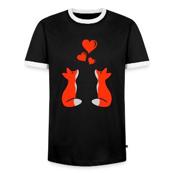 Foxes in Love 02 - Men's Ringer Shirt - black/white - Front - AI Model Female 172 light (172cm) & AI Model Male 178 light (178cm)