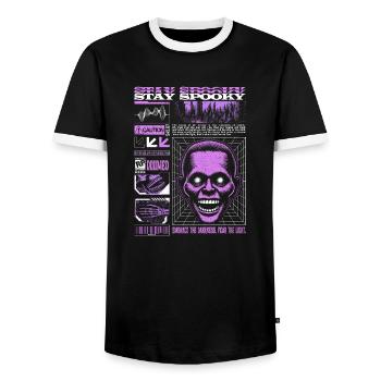 Stay Spooky Ghost White & Lilac Halloween Season - Men's Ringer Shirt - black/white - Front - AI Model Female 172 light (172cm) & AI Model Male 178 light (178cm)