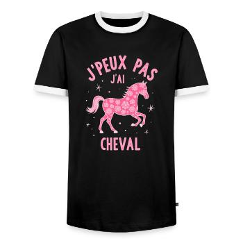 Équitation Humoristique - Cheval Rose - T-shirt contrasté Homme - noir/blanc - Devant - AI Model Female 172 light (172cm) & AI Model Male 178 light (178cm)