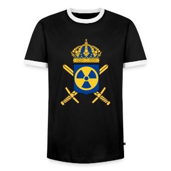 The Swedish Nuclear Weapons Programme - Men's Ringer Shirt - black/white - Front - AI Model Female 172 light (172cm) & AI Model Male 178 light (178cm)