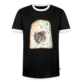 Bonjour! Rat dans du pain grillé / champignons - T-shirt contrasté Homme - noir/blanc - Devant - AI Model Female 172 light (172cm) & AI Model Male 178 light (178cm)
