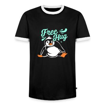 Hug Penguin - Men's Ringer Shirt - black/white - Front - AI Model Female 172 light (172cm) & AI Model Male 178 light (178cm)