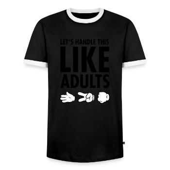 Let's Handle This Like Adults -Rock Paper Scissors - Men's Ringer Shirt - black/white - Front - AI Model Female 172 light (172cm) & AI Model Male 178 light (178cm)
