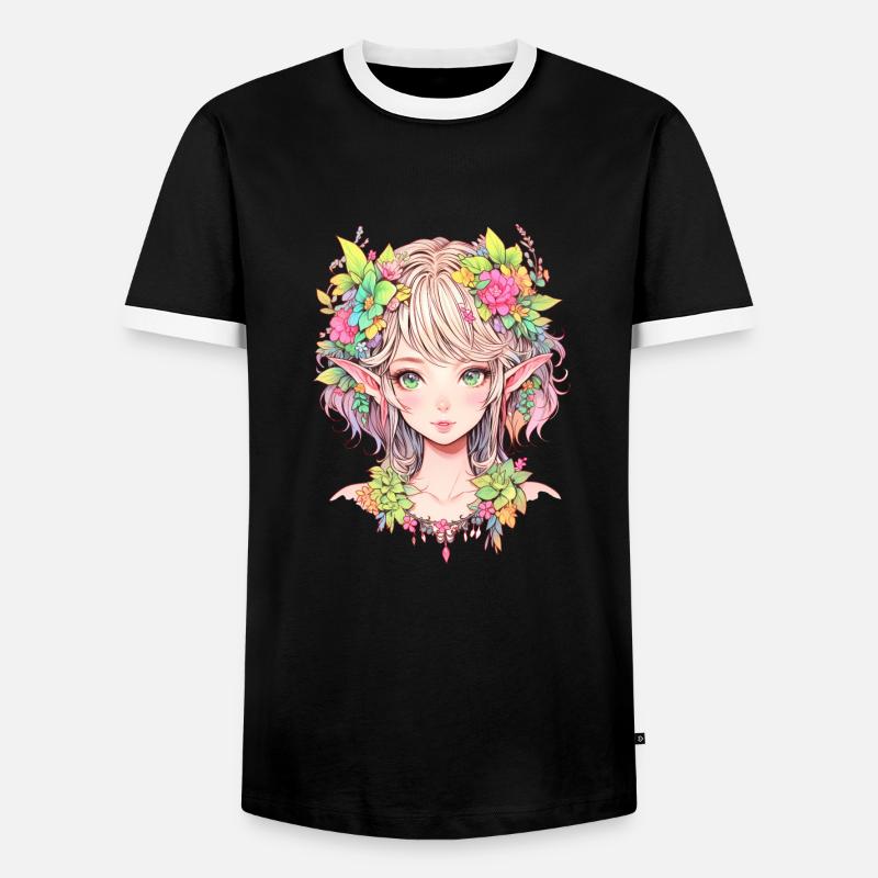 elfe anime mädchen - Männer Kontrast-T-Shirt - Schwarz/Weiß