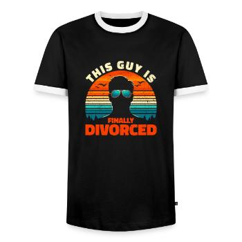 Finally Divorced - This Guy Is Free! - Men's Ringer Shirt - black/white - Front - AI Model Female 172 light (172cm) & AI Model Male 178 light (178cm)