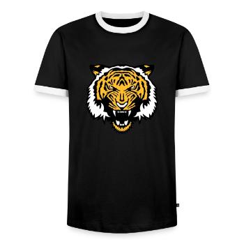 wild animal tiger tiger face cartoon - Men's Ringer Shirt - black/white - Front - AI Model Female 172 light (172cm) & AI Model Male 178 light (178cm)