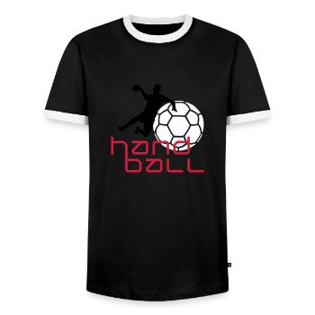 handball_i_3c - Men's Ringer Shirt - black/white - Front - AI Model Female 172 light (172cm) & AI Model Male 178 light (178cm)