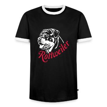 569 Rottweiler Rüde - Männer Kontrast-T-Shirt - Schwarz/Weiß - Vorne - AI Model Female 172 light (172cm) & AI Model Male 178 light (178cm)
