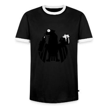 Kampftrinker Satirischer Adler / Boozer eagle (2c) - Men's Ringer Shirt - black/white - Front - AI Model Female 172 light (172cm) & AI Model Male 178 light (178cm)