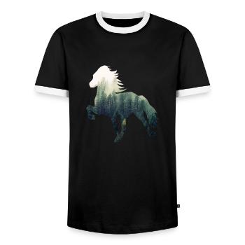 Islandpferd Forest - T-shirt contrasté Homme - noir/blanc - Devant - AI Model Female 172 light (172cm) & AI Model Male 178 light (178cm)