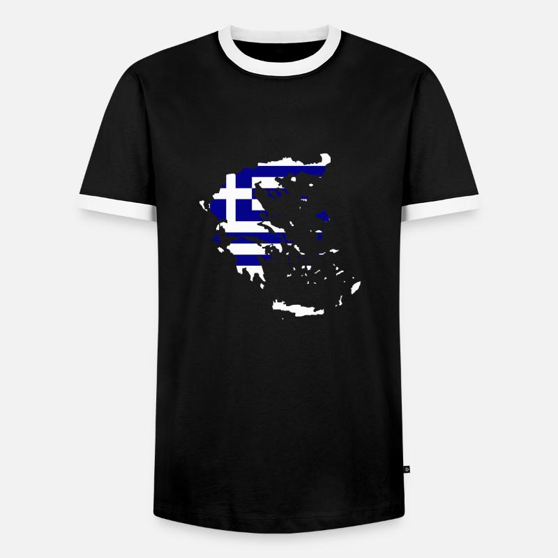 Greece Flag Map - Men's Ringer Shirt - black/white