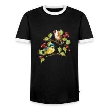 Die Vögel - Männer Kontrast-T-Shirt - Schwarz/Weiß - Vorne - AI Model Female 172 light (172cm) & AI Model Male 178 light (178cm)