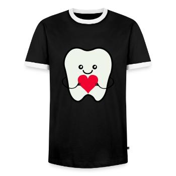 Tooth Smile Love - Men's Ringer Shirt - black/white - Front - AI Model Female 172 light (172cm) & AI Model Male 178 light (178cm)