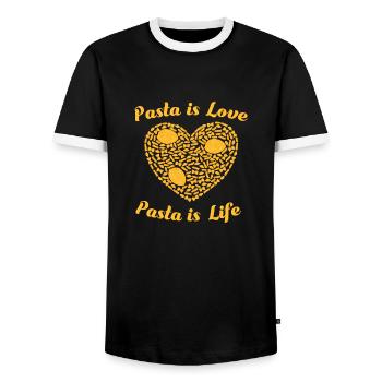 Pasta is Love Pasta is Life - Men's Ringer Shirt - black/white - Front - AI Model Female 172 light (172cm) & AI Model Male 178 light (178cm)