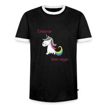 Einhörner leben vegan - Männer Kontrast-T-Shirt - Schwarz/Weiß - Vorne - AI Model Female 172 light (172cm) & AI Model Male 178 light (178cm)