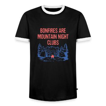 Bonfires are Mountain Night Clubs Camping Hiking - Men's Ringer Shirt - black/white - Front - AI Model Female 172 light (172cm) & AI Model Male 178 light (178cm)