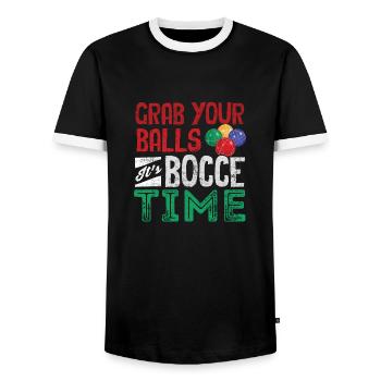 Bocce Ball Player Boules Grab Your Balls Its - Men's Ringer Shirt - black/white - Front - AI Model Female 172 light (172cm) & AI Model Male 178 light (178cm)
