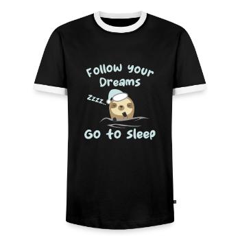 Follow your dreams, go to sleep - humour - T-shirt contrasté Homme - noir/blanc - Devant - AI Model Female 172 light (172cm) & AI Model Male 178 light (178cm)