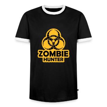 zombie hunter Halloween quote - Men's Ringer Shirt - black/white - Front - AI Model Female 172 light (172cm) & AI Model Male 178 light (178cm)