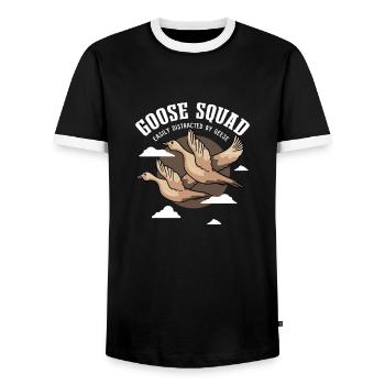 Goose Squad Ironisches Zitat Cute Geese Squad - Männer Kontrast-T-Shirt - Schwarz/Weiß - Vorne - AI Model Female 172 light (172cm) & AI Model Male 178 light (178cm)