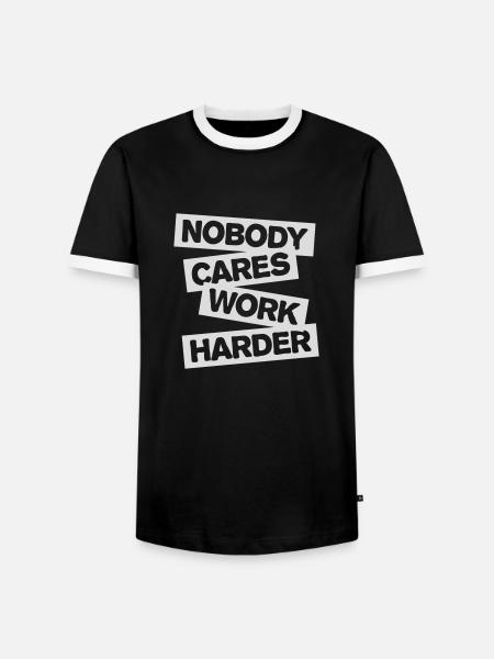 nobody cares work harder - Men's Ringer Shirt - black/white