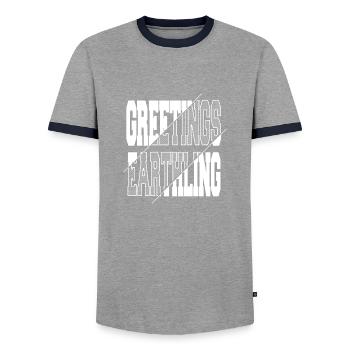 Alien Spaceship Internet @zackiinnitbrahhh cool - Men's Ringer Shirt - grey/navy  - Front - AI Model Female 172 light (172cm) & AI Model Male 178 light (178cm)