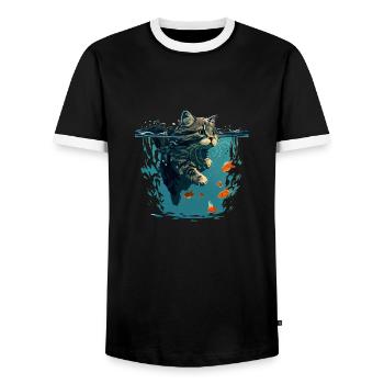Swimming cat with goldfish - Men's Ringer Shirt - black/white - Front - AI Model Female 172 light (172cm) & AI Model Male 178 light (178cm)