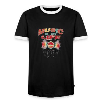 Musik ist mein Leben - Männer Kontrast-T-Shirt - Schwarz/Weiß - Vorne - AI Model Female 172 light (172cm) & AI Model Male 178 light (178cm)