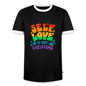 Gay Pride Parade LGBTQ+ Rainbow Flag Body Positive - Men's Ringer Shirt - black/white - Front - AI Model Female 172 light (172cm) & AI Model Male 178 light (178cm)