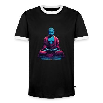 Bouddha bleu dans la méditation contemplation dualité - T-shirt contrasté Homme - noir/blanc - Devant - AI Model Female 172 light (172cm) & AI Model Male 178 light (178cm)