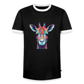 Psychedelische Giraffe - Männer Kontrast-T-Shirt - Schwarz/Weiß - Vorne - AI Model Female 172 light (172cm) & AI Model Male 178 light (178cm)