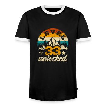 Level 33 unlocked - Gamer - Geburtstag - Geschenk - Männer Kontrast-T-Shirt - Schwarz/Weiß - Vorne - AI Model Female 172 light (172cm) & AI Model Male 178 light (178cm)