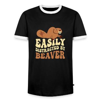 Facilement distrait par le castor animal rongeur - T-shirt contrasté Homme - noir/blanc - Devant - AI Model Female 172 light (172cm) & AI Model Male 178 light (178cm)