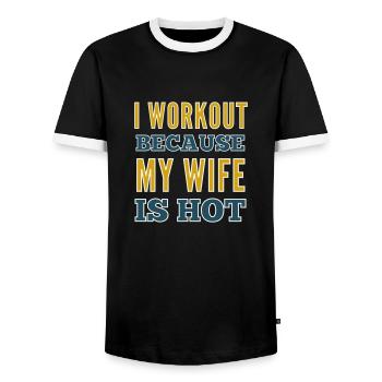 Ich trainiere, weil meine Frau heiß ist Bodybuilding-Fitnessstudio - Männer Kontrast-T-Shirt - Schwarz/Weiß - Vorne - AI Model Female 172 light (172cm) & AI Model Male 178 light (178cm)