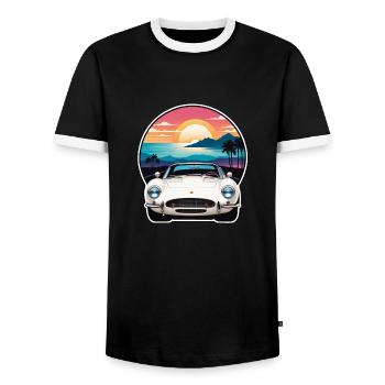 voiture vintage couché de soleil - T-shirt contrasté Homme - noir/blanc - Devant - AI Model Female 172 light (172cm) & AI Model Male 178 light (178cm)