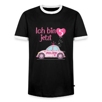 Polizeiauto Ich bin jetzt 5 Geburtstag Rosa - Männer Kontrast-T-Shirt - Schwarz/Weiß - Vorne - AI Model Female 172 light (172cm) & AI Model Male 178 light (178cm)